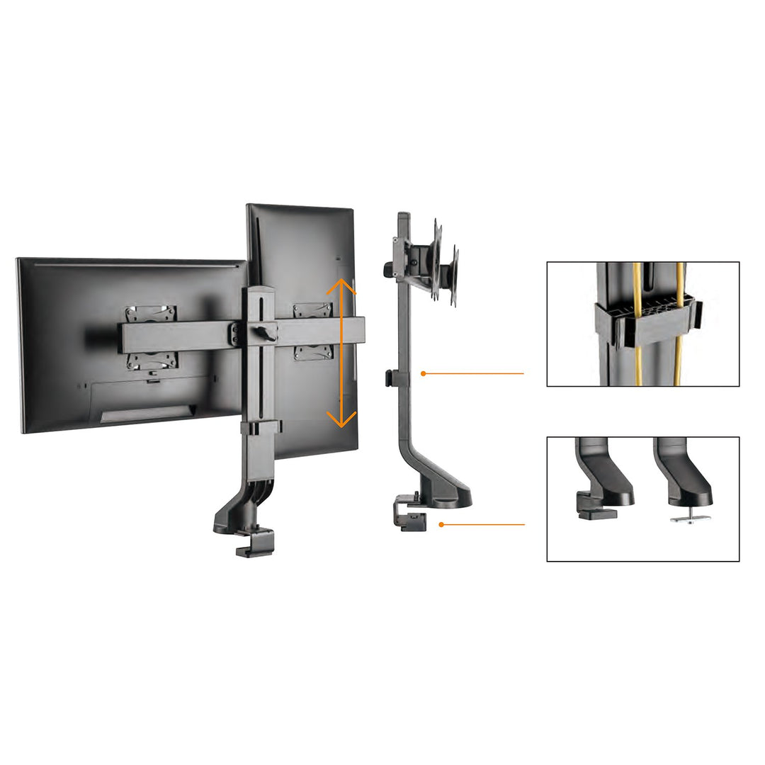 Lúibín Monatóir Maclean MC-854 Gléasta Dúbailte Deisce Do 2 Monatóirí 17" - 27" 14kg VESA LCD LED