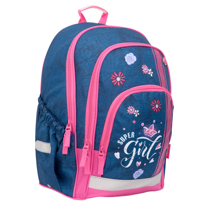 Hama school backpack, contoured back, reflectors, Jeans Girl