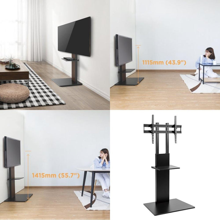 Maclean MC-865 Professional Modern TV Floor Stand with a Shelf for 37" - 70"  Screens, max load 40kg, max VESA 600x400, Adjustable height, TV Entertainment Station