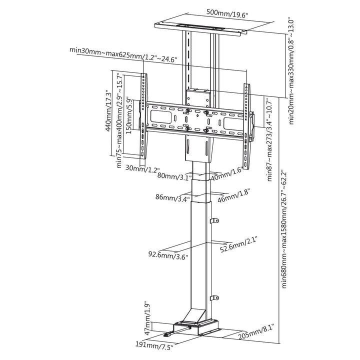 Maclean MC-866 Electric TV Lift Mount Bracket Universal Adjustable 37'' - 65" Remote Control 50kg VESA Ceiling & Floor Mount