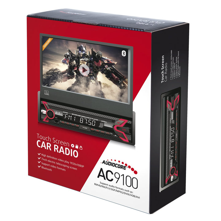 Audiocore AC9100 Car Raidió LCD 7" Scáileán 1080P MP5 MP3 USB AVI DivX Bluetooth Handsfree RDS Raidió Digiteach Cianrialú 1 DIN