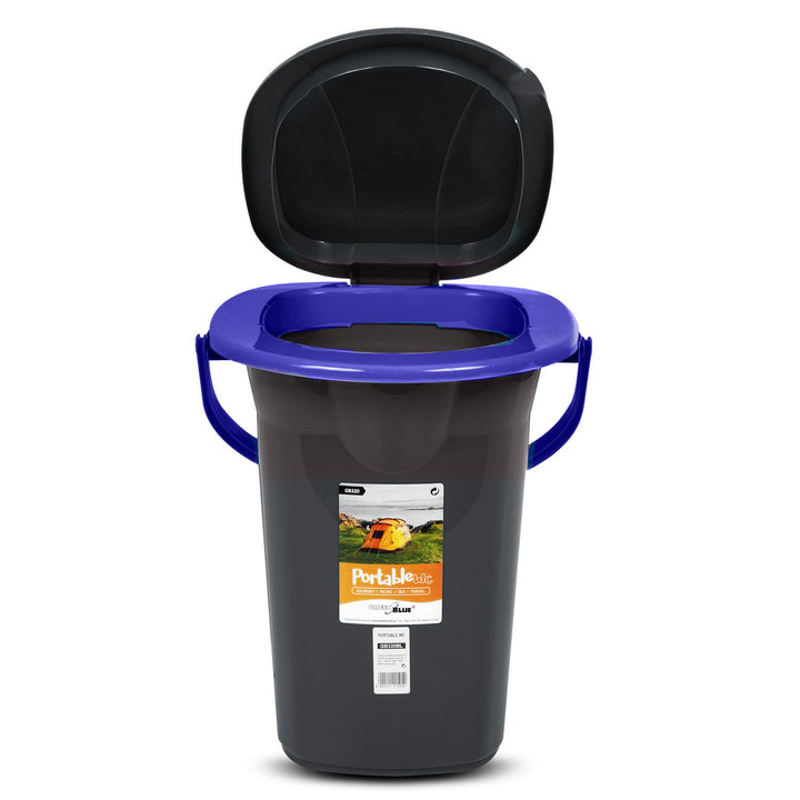 Toilet Bucket Portable Camping Toilet WC Bucket 19L Capacity with Handle and Seat, Black & Navy Blue