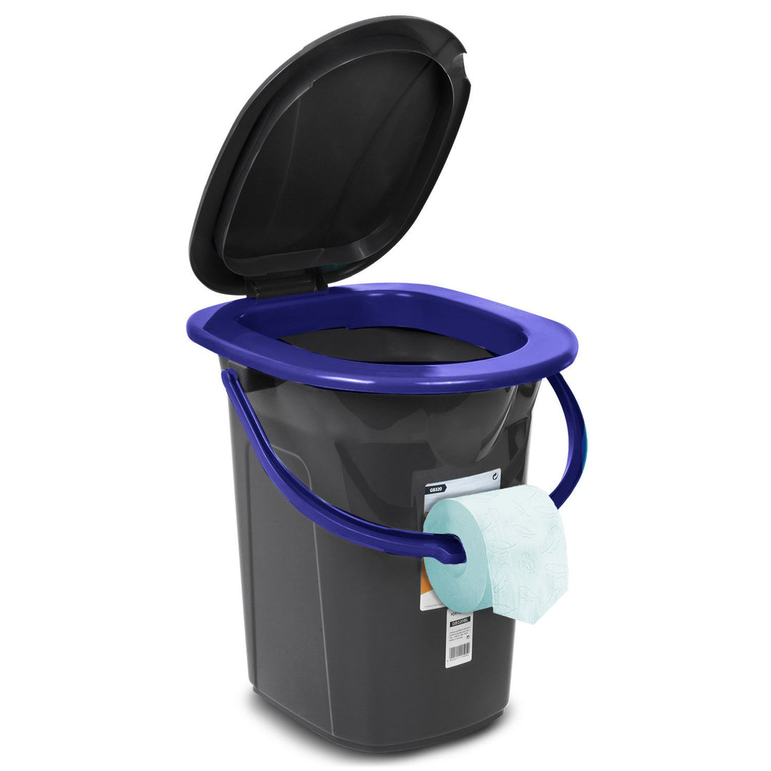 Toilet Bucket Portable Camping Toilet WC Bucket 19L Capacity with Handle and Seat, Black & Navy Blue