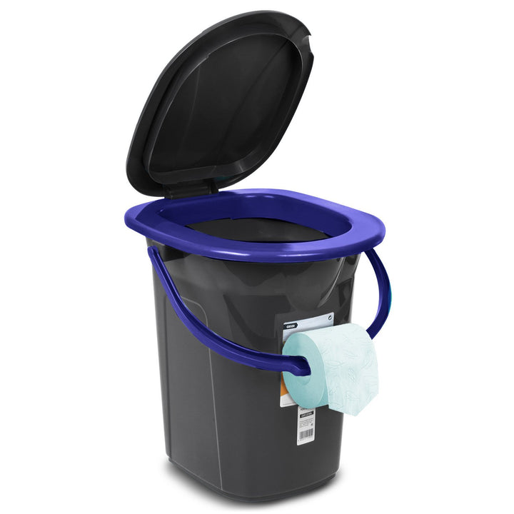 Toilet Bucket Portable Camping Toilet WC Bucket 19L Capacity with Handle and Seat, Black & Navy Blue