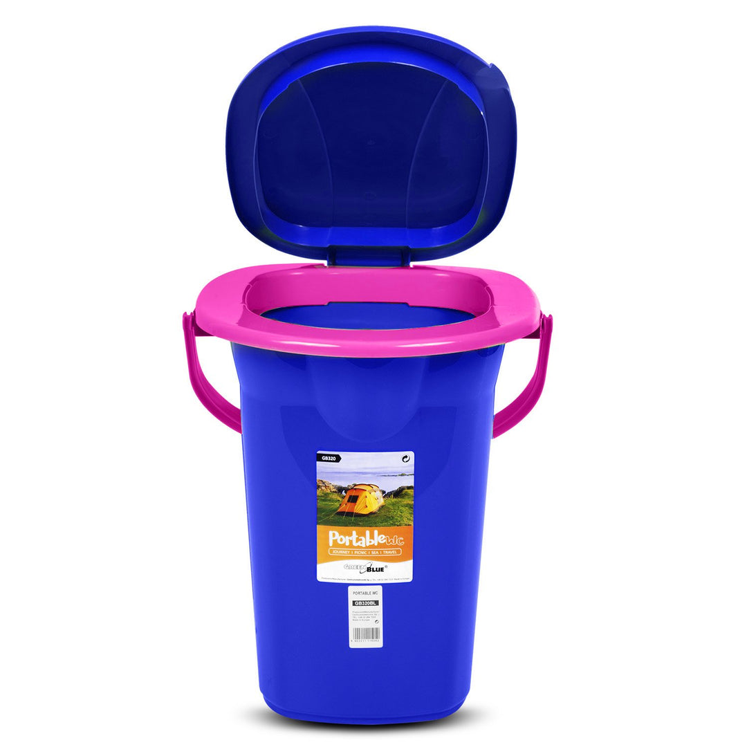 GreenBlue GB320BR 19L Portable Camping Toilet Bucket Travel Festival with Handle Detachable Seat - Navy Blue & Pink