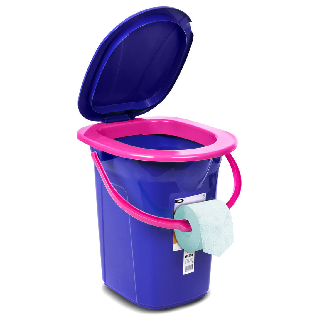 GreenBlue GB320BR 19L Portable Camping Toilet Bucket Travel Festival with Handle Detachable Seat - Navy Blue & Pink