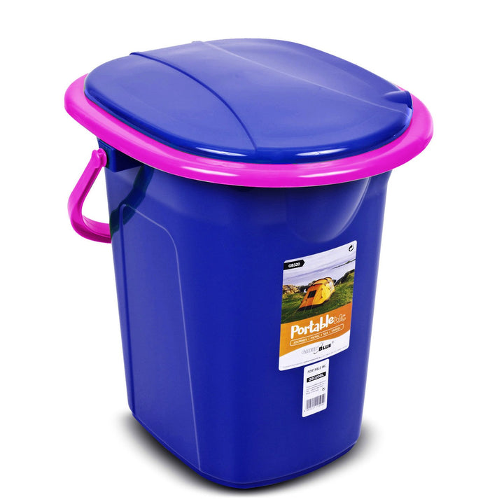 GreenBlue GB320BR 19L Portable Camping Toilet Bucket Travel Festival with Handle Detachable Seat - Navy Blue & Pink