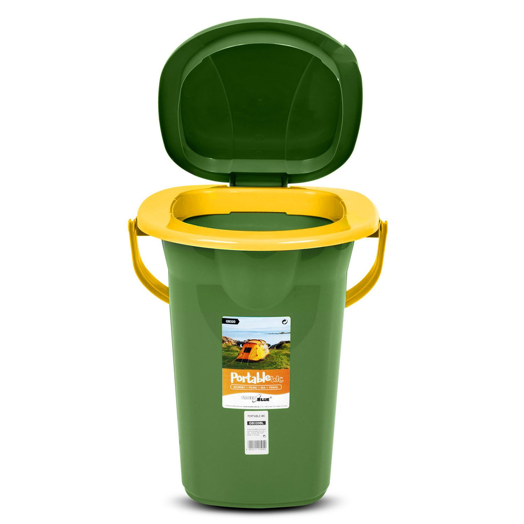 Portable Camping Toilet WC Bucket 19L Capacity with Handle and Seat, Green & Sunny Yellow