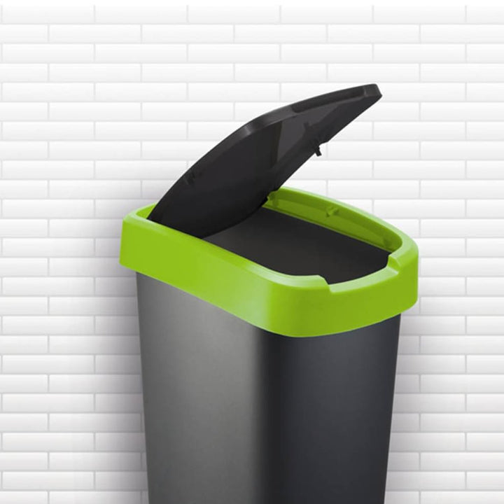 Rotho 1754505519 Waste Bin 50L Black and Green Large and Ergonomic Trash Can