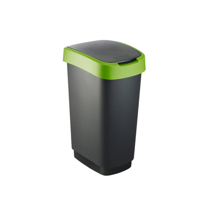 Rotho 1754505519 Waste Bin 50L Black and Green Large and Ergonomic Trash Can