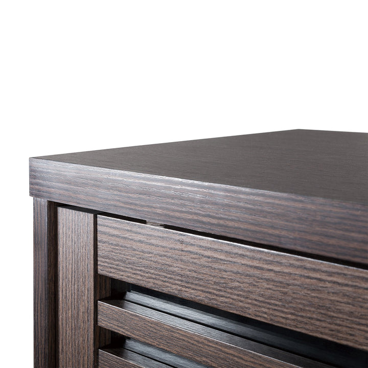 Maclean MC-874 TV Stand Table with Sliding Foors max. 65" Chipboard Tempered Glass Elegant Walnut Colour