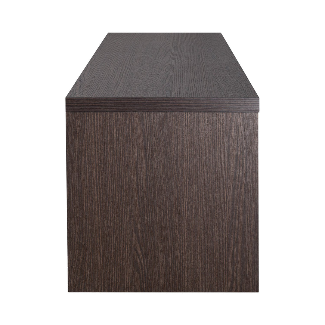 Maclean MC-874 TV Stand Table with Sliding Foors max. 65" Chipboard Tempered Glass Elegant Walnut Colour