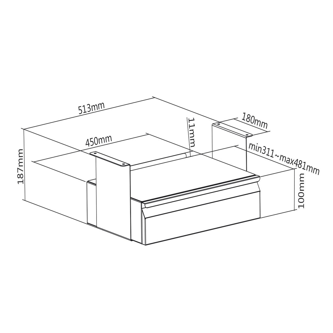 Maclean MC-875 Under Desk Steel Drawer with Shelf Up to Max. 5kg Base Under Table Holder Hanging Drawer with Organiser