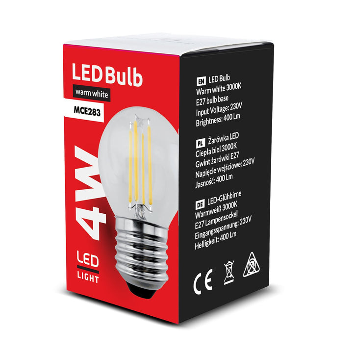 Maclean Energy MCE283 LED filament bulb E27, 4W 230V WW warm white 3000K 470lm retro decorative edison G45