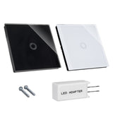 Maclean Energy MCE701B Touch light switch, single, glass, black with square button dimensions 86x86mm, with button illumination