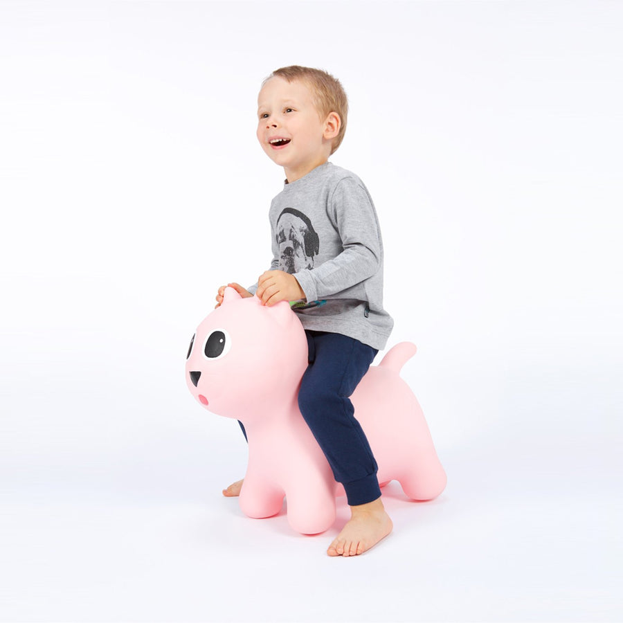 Hoppimals Pink Kitty Cat Rubber Jumping Space Hopper Jumper Toy with Pump