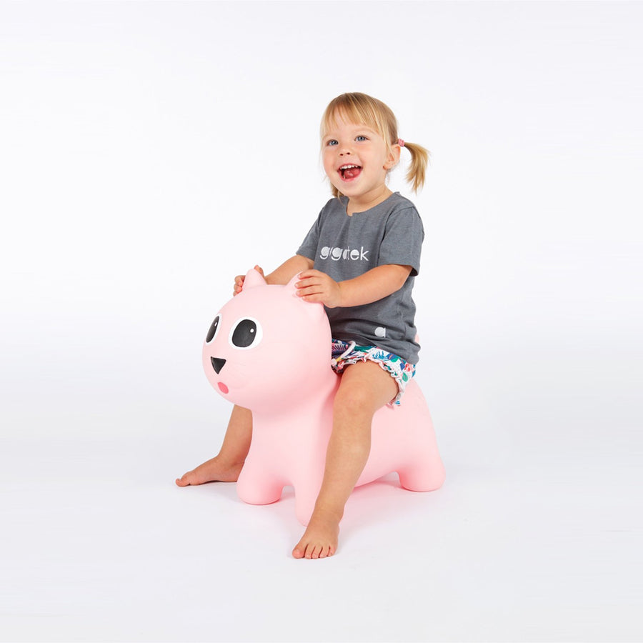 Hoppimals Pink Kitty Cat Rubber Jumping Space Hopper Jumper Toy with Pump