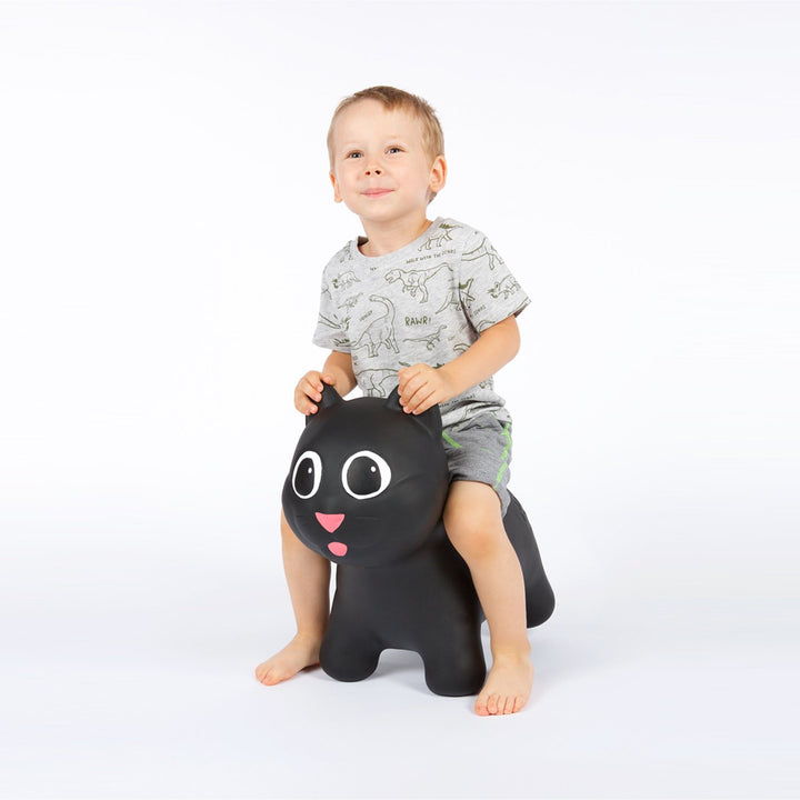 Hoppimals Black Kitty Cat Rubber Jumping Space Hopper Jumper Toy with Pump