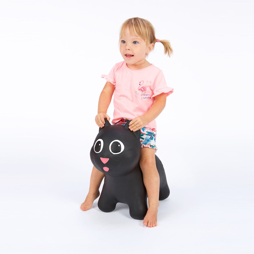 Hoppimals Black Kitty Cat Rubber Jumping Space Hopper Jumper Toy with Pump