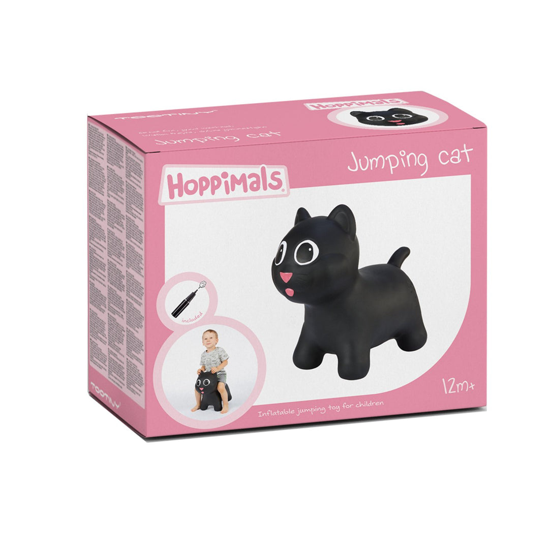 Hoppimals Black Kitty Cat Rubber Léim Spás Hopper Geansaí Bréagán le Caidéal