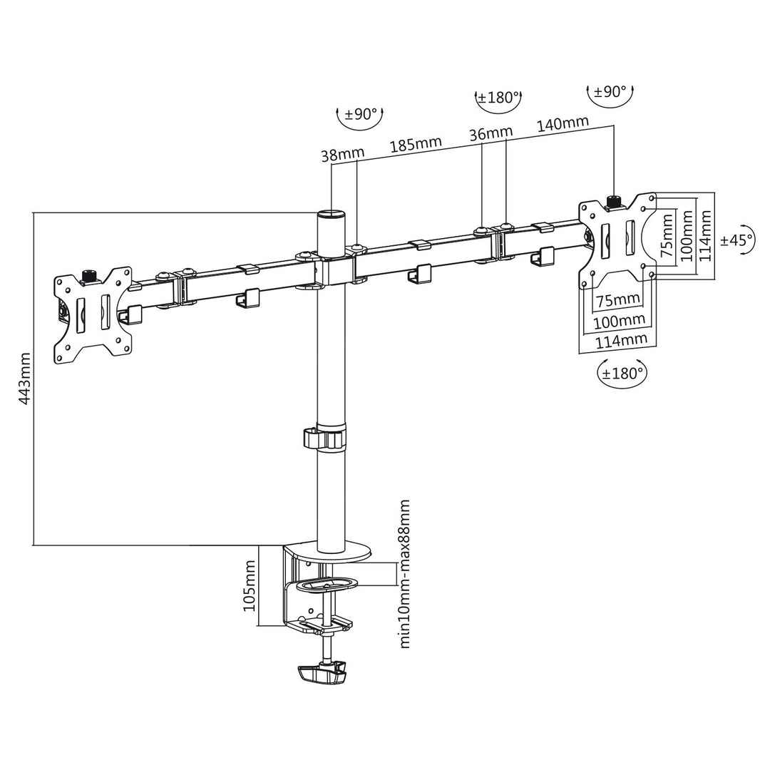 Maclean Brackets MC-884  Double Desk Bracket For 2 Monitors LCD Adjustable Gaming Office VESA 7'' - 32"