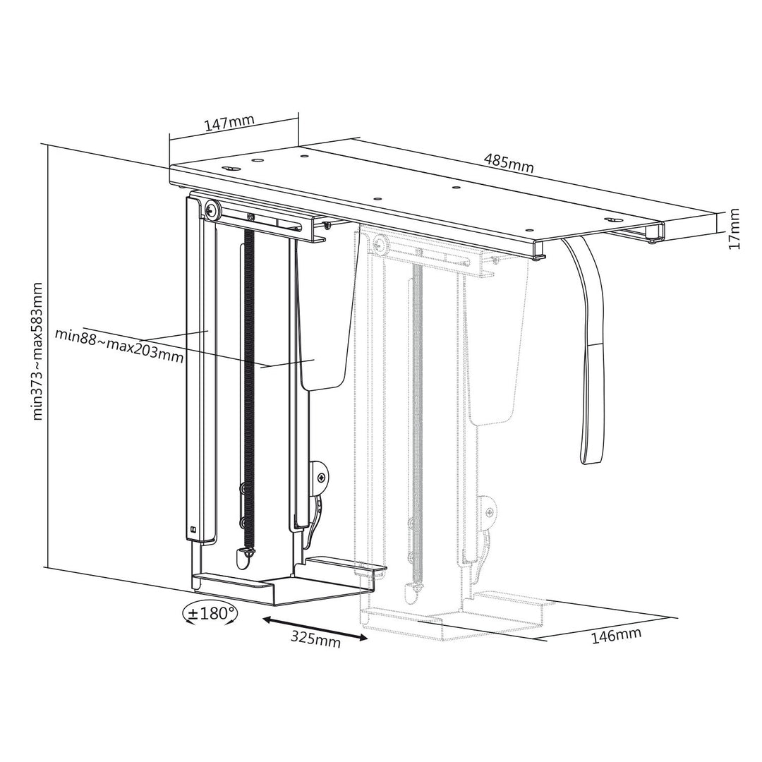 Maclean MC-885 B Under Desk Computer Holder Black Adjustable Max. 10kg.