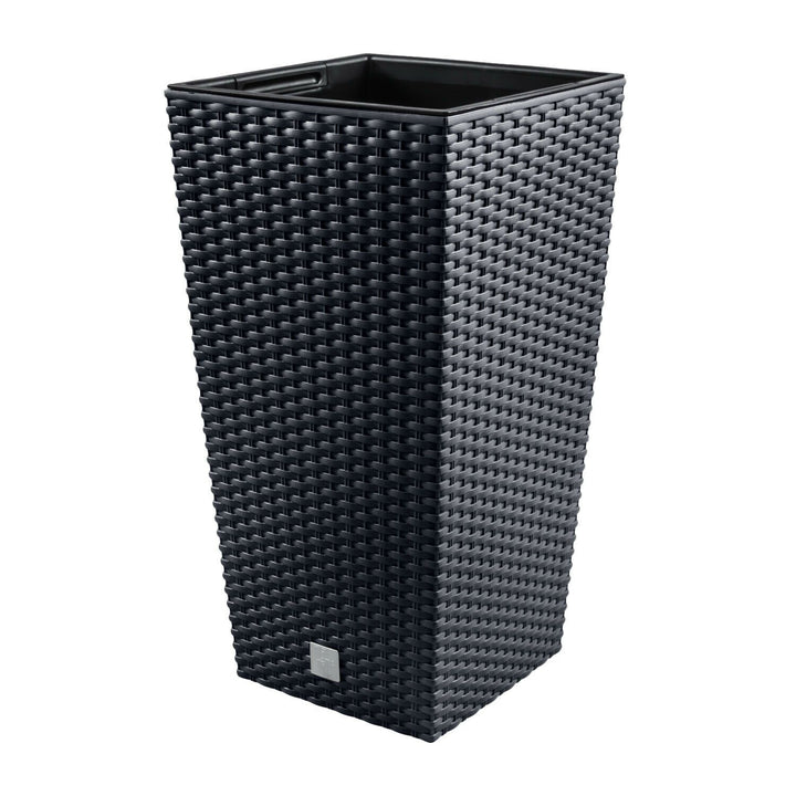 Flower Pot Tall Planter with Insert Rattan Style Rato Square DRTS265-S433 - Anthracite 50cm Height