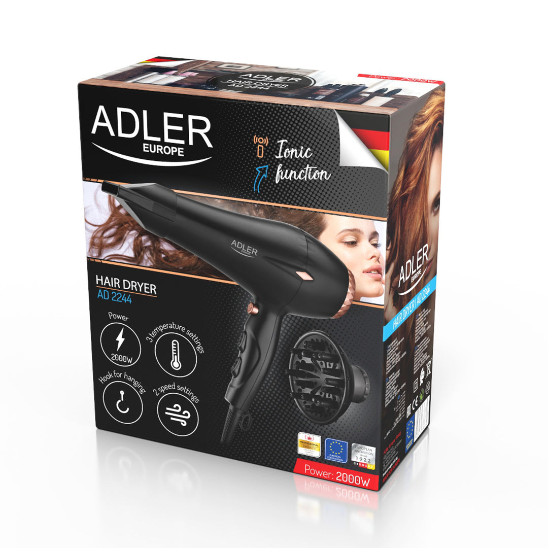 Adler AD 2244 Triomadóir gruaige 2000 Watt le diffuser ION