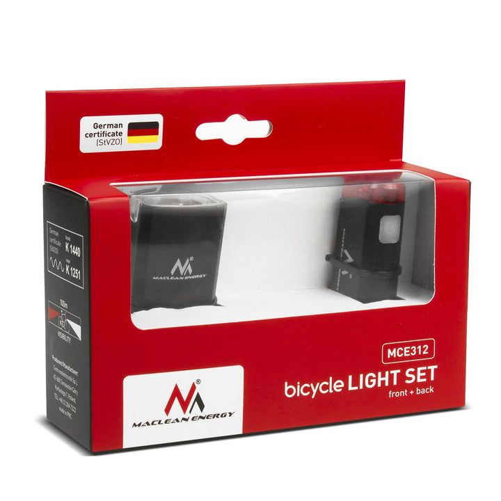 Set Solais Rothar Maclean MCE312 LED Front+ Cúil 2 Modh Soilsithe Insuite i 1500mAh Battery DE (StVZO) Deimhniú