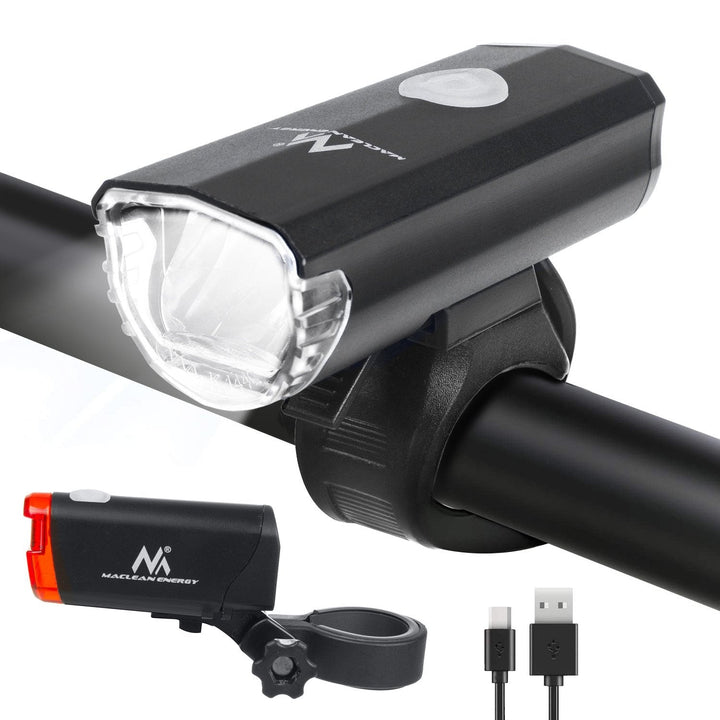 Maclean MCE312 Bike Light Set LED Front+ Rear 2 Lighting Modes Built-in 1500mAh Battery DE (StVZO) Certification