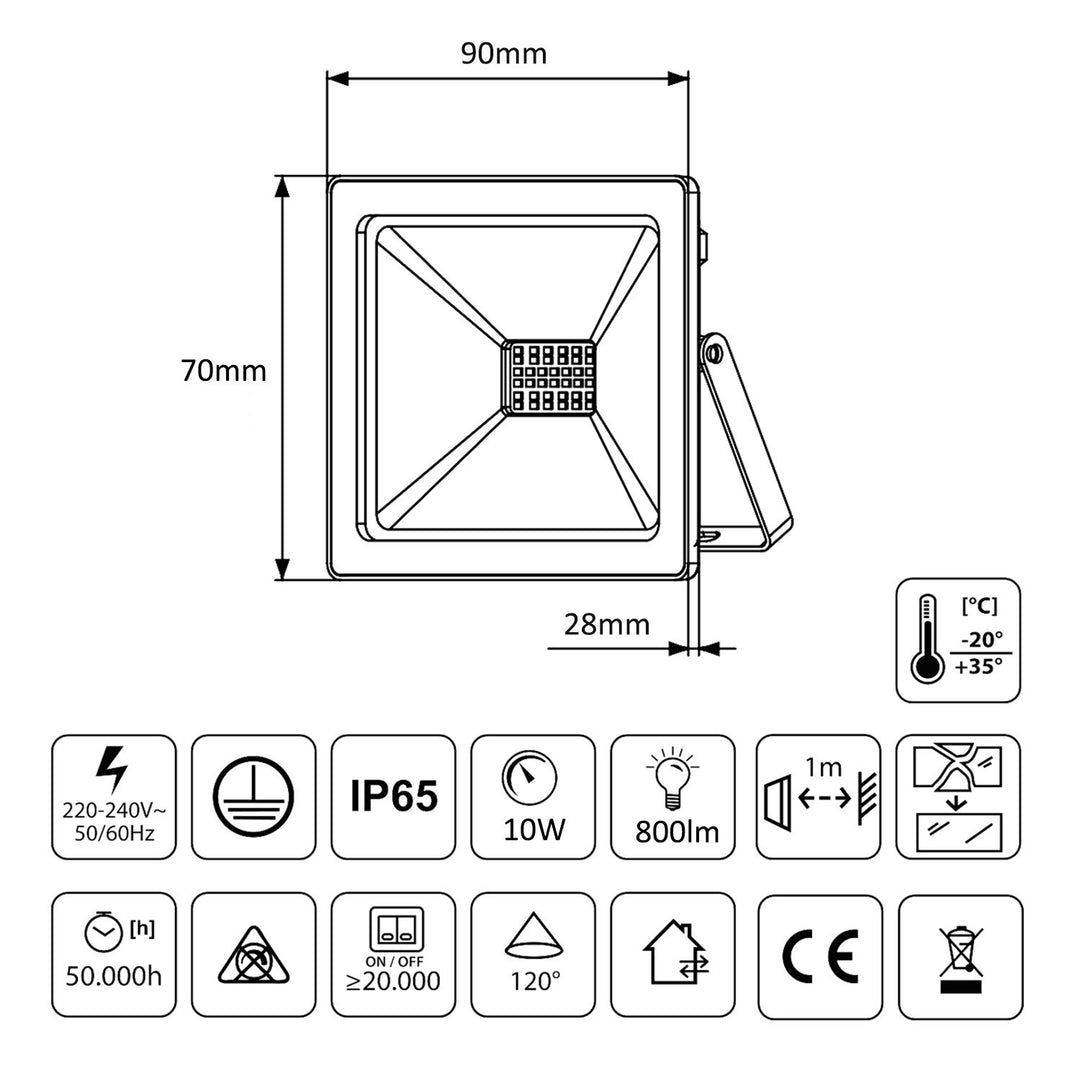 Maclean Energy MCE510 LED slim 10W floodlight, 800lm Warm White (3000K) WW, IP65, PREMIUM