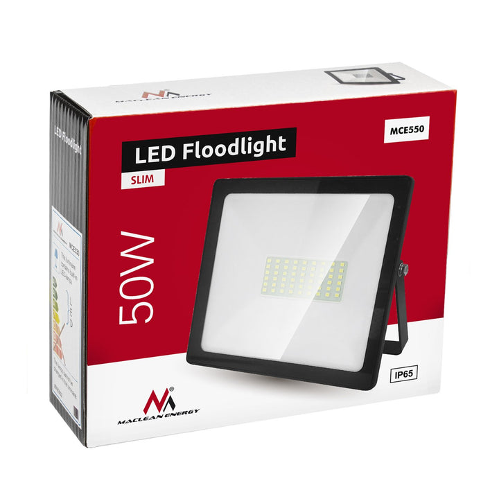 Maclean Energy MCE550 LED slim 50W floodlight, 4000lm Warm White (3000K) WW, IP65, PREMIUM