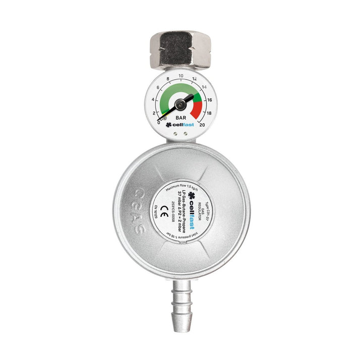 Gas regulator with pressure gauge, hose 2 x band KIT Cellfast