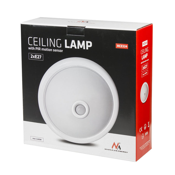 Ceiling plafond with a PIR sensor and a replaceable light source 2x max 40W with an E27 base