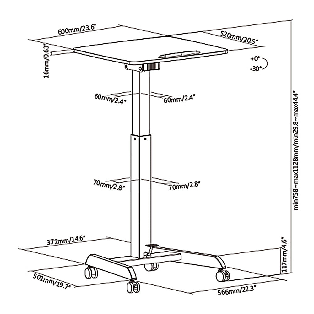 Laptop Desk Ergonomic Stand Sit Table Height Adjustable Wheels Home Office Portable