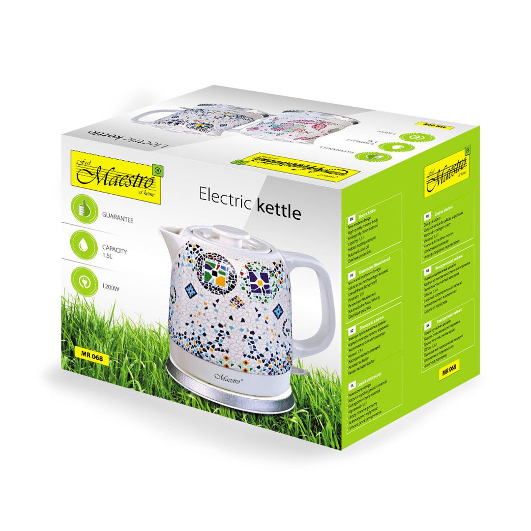 Maestro MR068 Ceramic Electric Kettle 1.5L Decorative Oriental Mosaic Pattern Auto Switch Off Overheating Protection