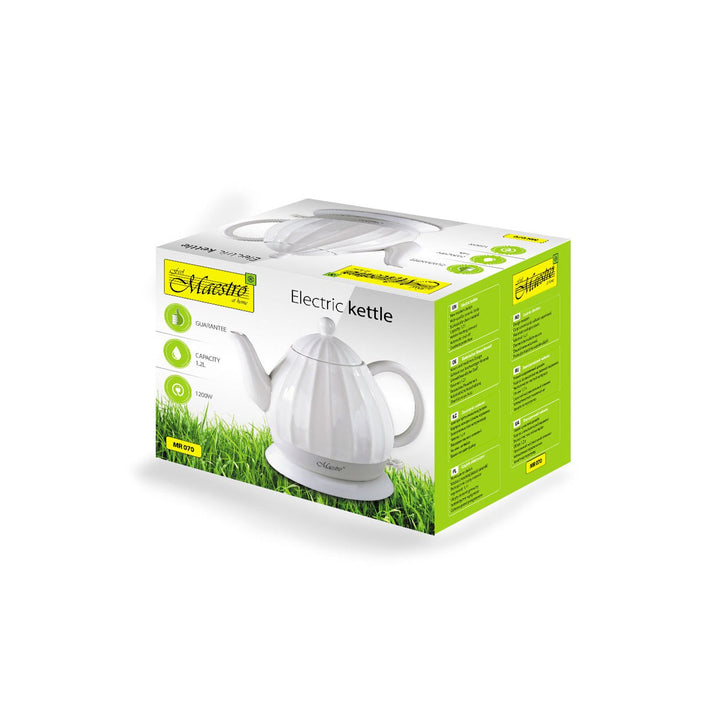 Maestro MR070 Electric Ceramic Kettle 1.2L 1200W White No Plastic with Lid Cordless Teapot