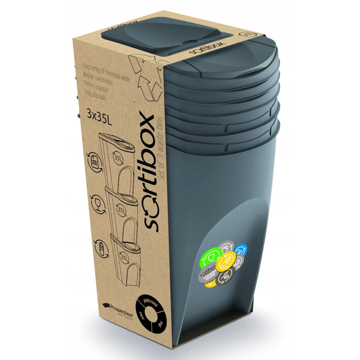 Sortibox 3x35L grey recycling garbage can set