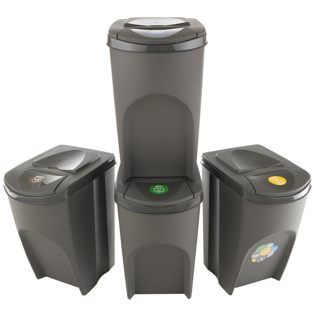 Sortibox 3x20L Gray Recycling Bin Set ISWB20S3 - Efficient Waste Sorting Solution