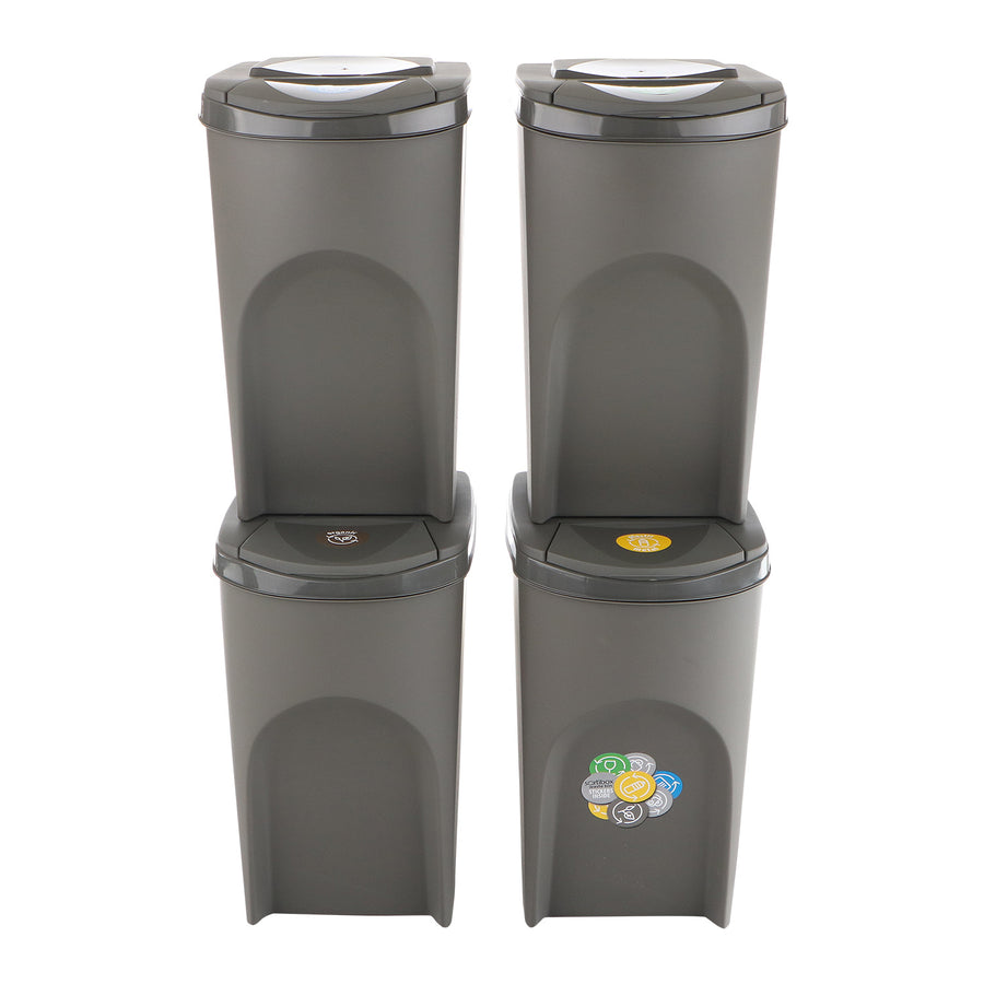 Prosperplast Sortibox 4x 35L Set of Sorting Recycling Bins - Grey