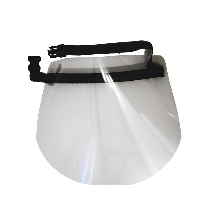 Face shield made of flexible PET film with adjustable strap