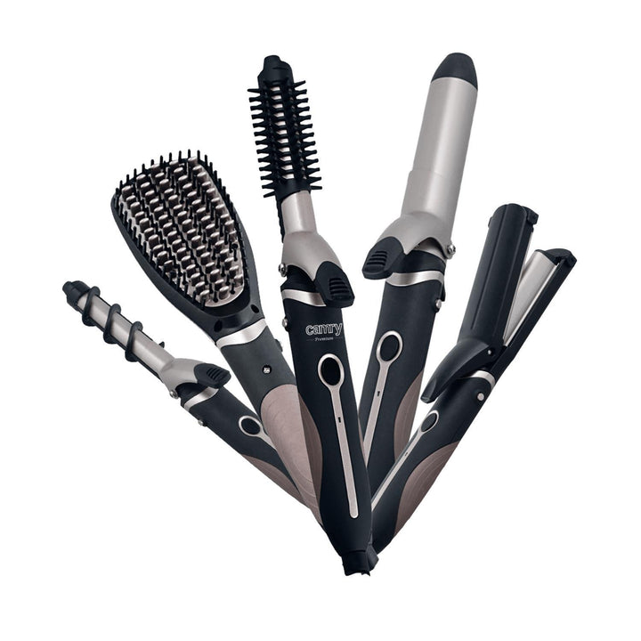 Straightening brush, 3D wavy and crimping plates, 19 and 32 mm curlers and 2 additional heads