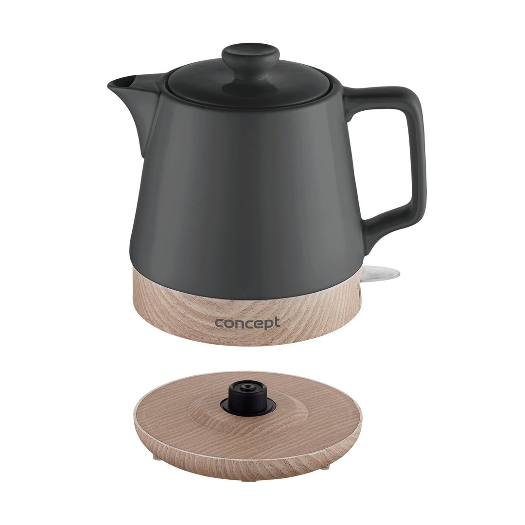 Concept RK0062 ceramic electric kettle, 1.0 liter capacity, anthracite plus wood texture color