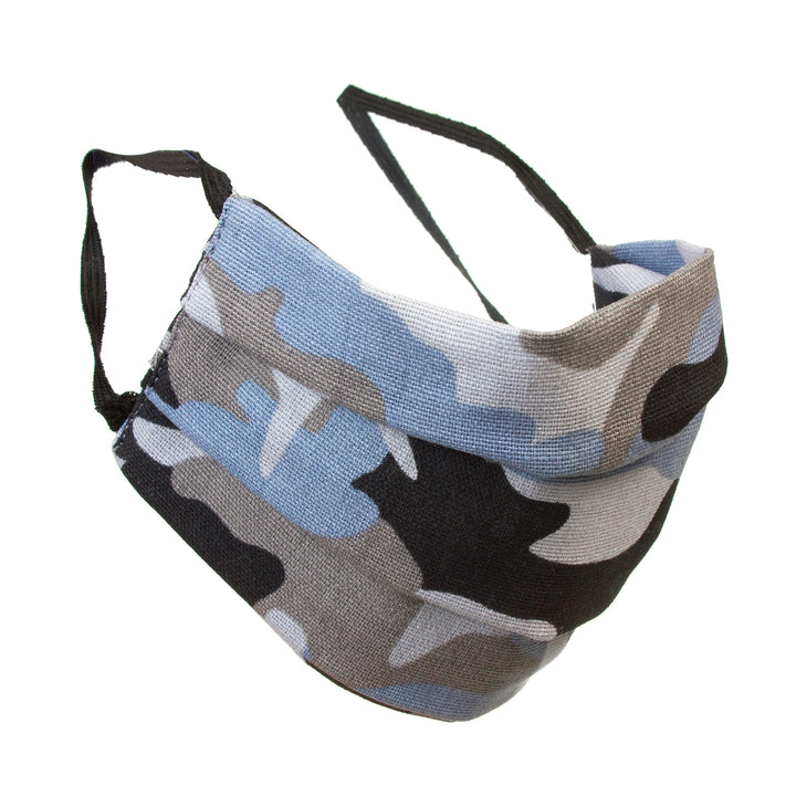 Reusable protective mask with a cotton elastic - gray and blue camo color