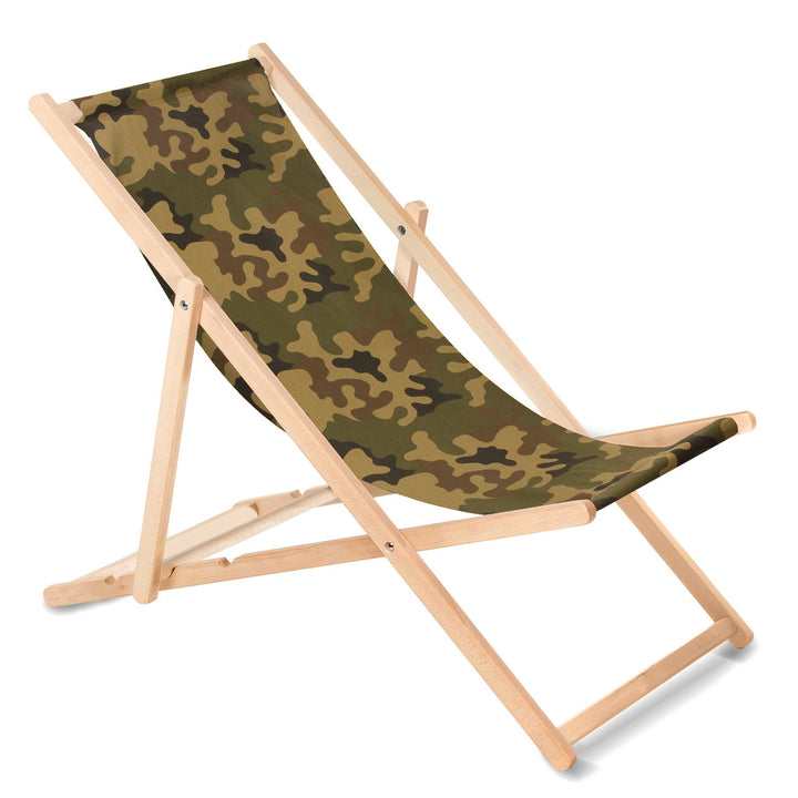 GreenBlue GB183 Wooden Deck Chair Camouflage Green Quality Beech Wood 3 Adjustable Backrest Positions