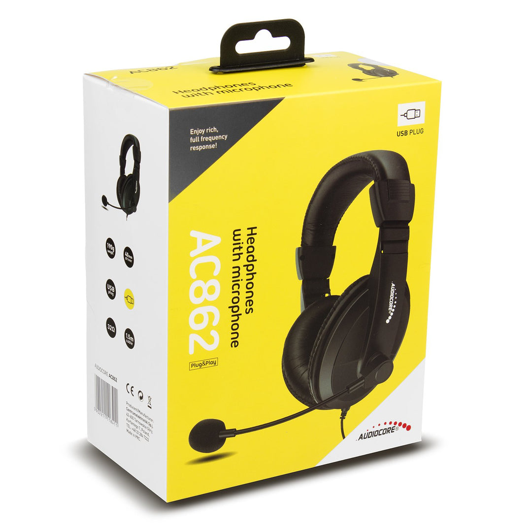 Audiocore AC862 Headphones USB With Microphone On-ear plug & play 1.5m