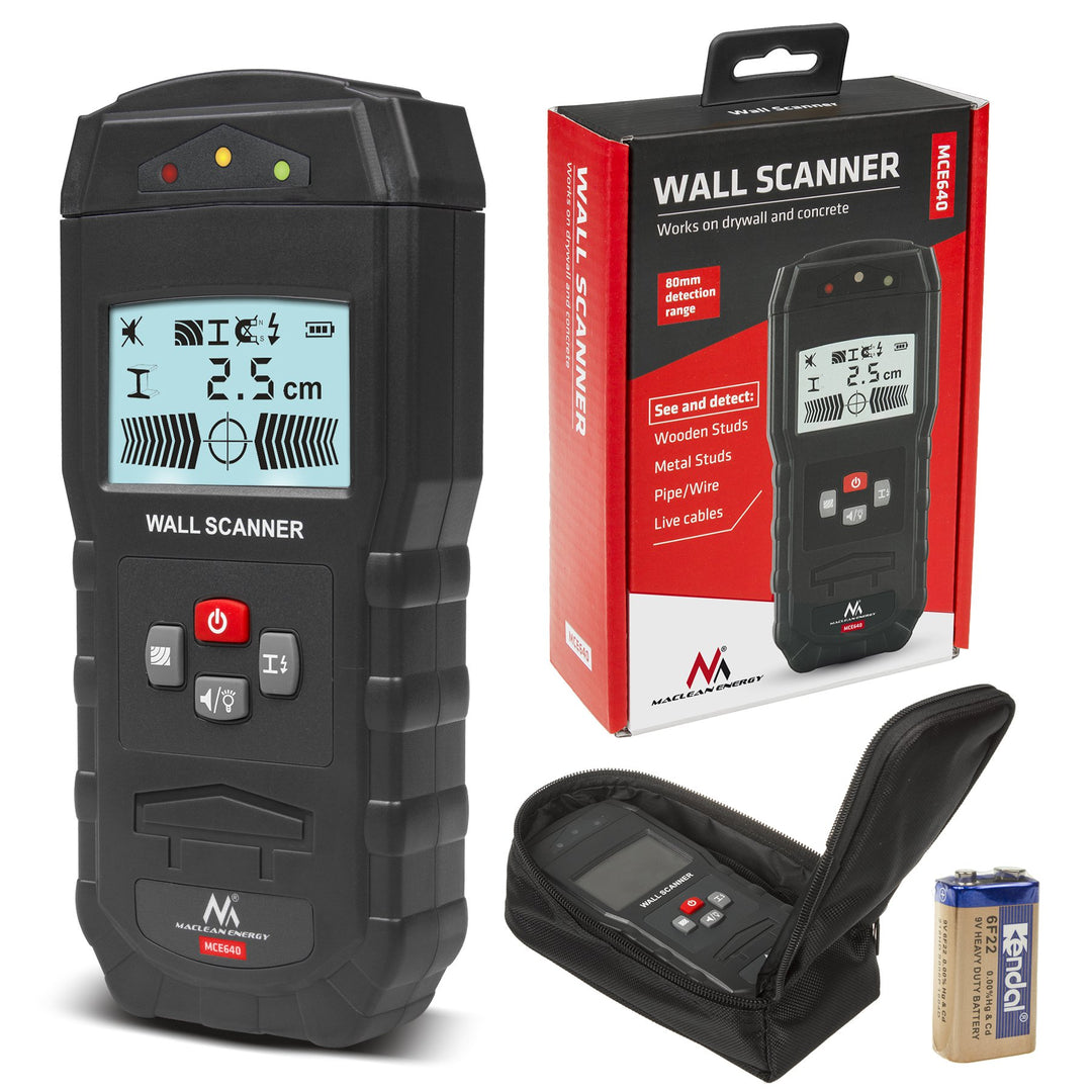 Maclean MCE640 Wall Scanner Locating Device 3 in 1 Wood Metal Detector Wall Sensor LCD Display for Wood Live AC Wire Metal Studs Joist Detection
