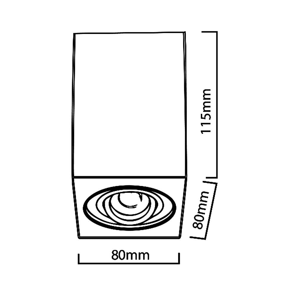 GU10 MCE426 dromchla halaigine suite, luminaire, 80x80x115mm, cearnach, alúmanam