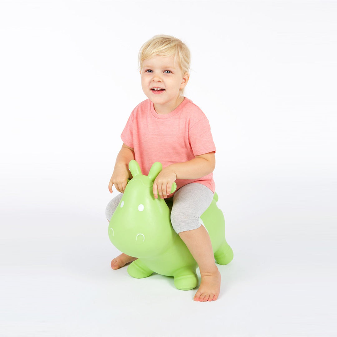 Hoppimals Green Cow Rubber Jumping Space Hopper Jumper Toy with Pump