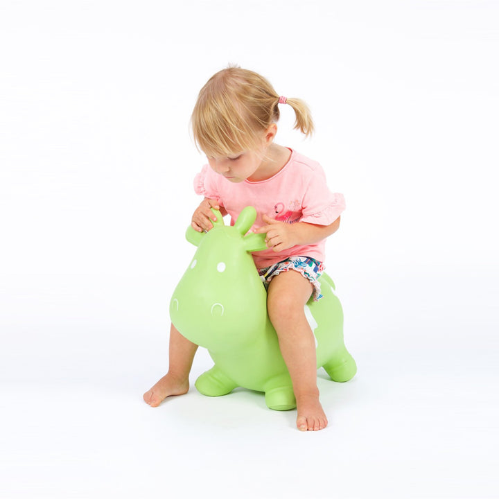 Hoppimals Green Cow Rubber Jumping Space Hopper Jumper Toy with Pump